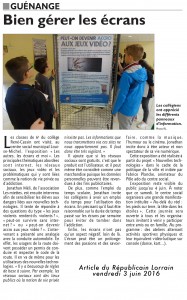 Bien gérer les écrans :
Guénange le 3-6-16