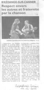 Article du Républicain Lorrain : Kédange-sur-Canner 14-12-2015