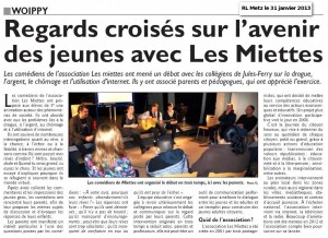 Regards croisés sur les jeunes
avec Les Miettes : Metz 31-01-2013